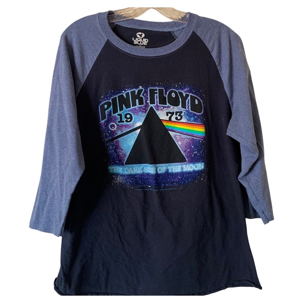 Pink Floyd Mens Sz Large Baseball T Shirt Dark Side of the Moon Raglan Tee Blue